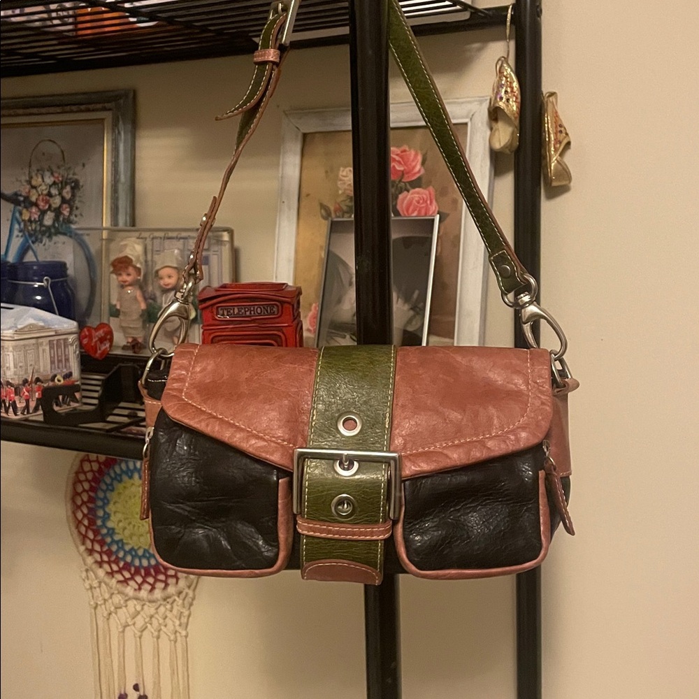 Perlina Pink, Black, and Green Shoulder Bag